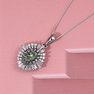 D'Joy Premium Ambanja Demantoid Garnet and Multi Gemstone 1.30 ctw Woodland Spark Halo Pendant Necklace in Rhodium Over Sterling Silver 20 Inches 