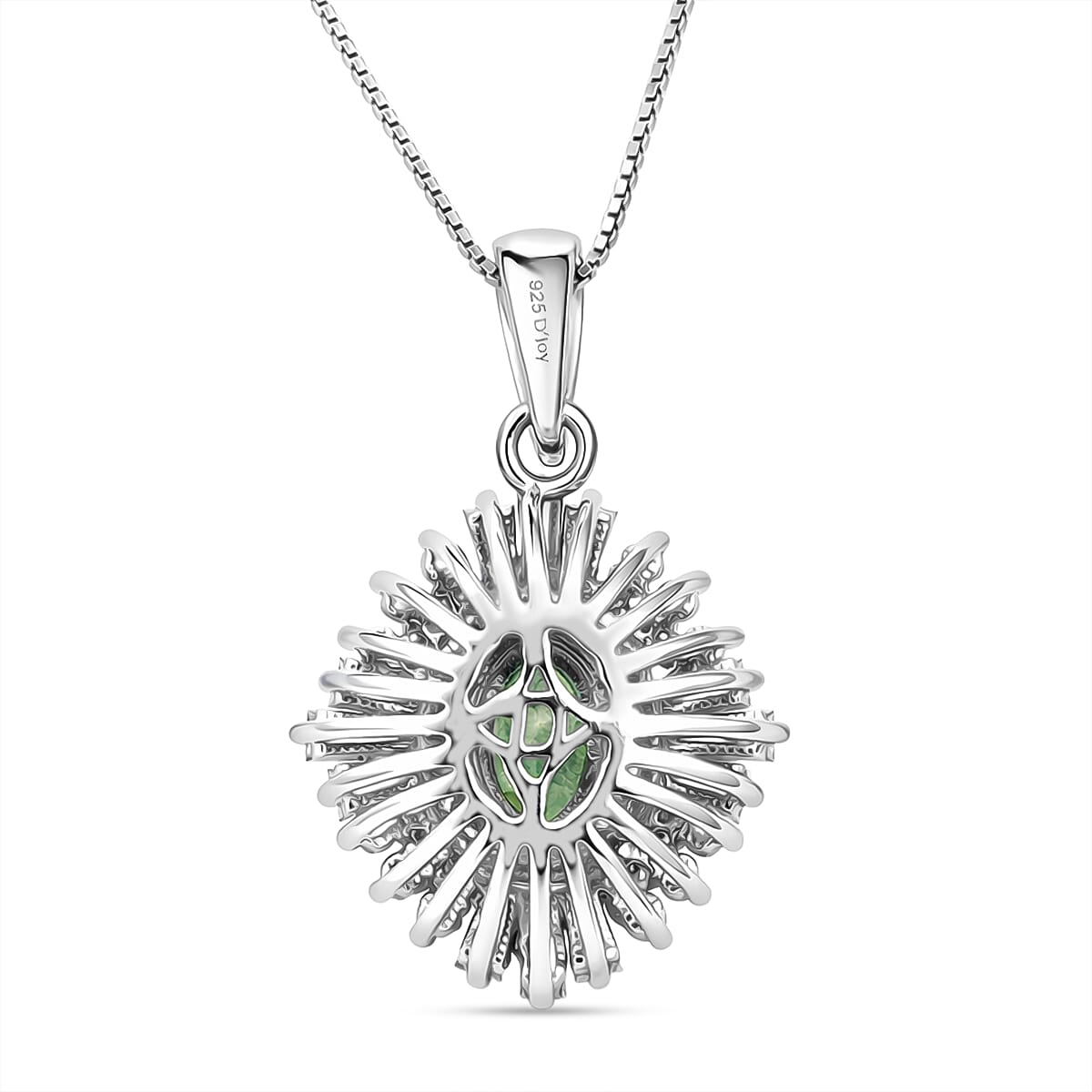 D'Joy Premium Ambanja Demantoid Garnet and Multi Gemstone 1.30 ctw Woodland Spark Halo Pendant Necklace in Rhodium Over Sterling Silver 20 Inches 