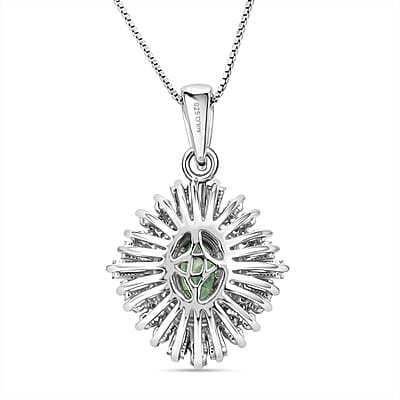 D'Joy Premium Ambanja Demantoid Garnet and Multi Gemstone 1.30 ctw Woodland Spark Halo Pendant Necklace in Rhodium Over Sterling Silver 20 Inches