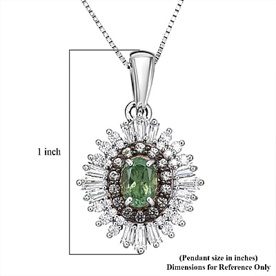 D'Joy Premium Ambanja Demantoid Garnet and Multi Gemstone 1.30 ctw Woodland Spark Halo Pendant Necklace in Rhodium Over Sterling Silver 20 Inches