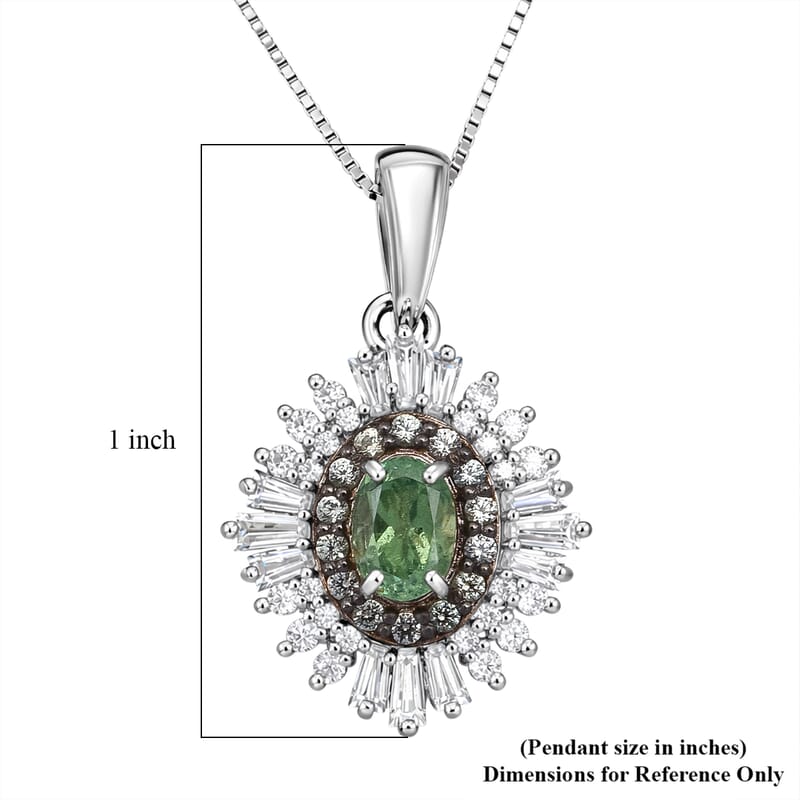 D'Joy Premium Ambanja Demantoid Garnet and Multi Gemstone 1.30 ctw Woodland Spark Halo Pendant Necklace in Rhodium Over Sterling Silver 20 Inches