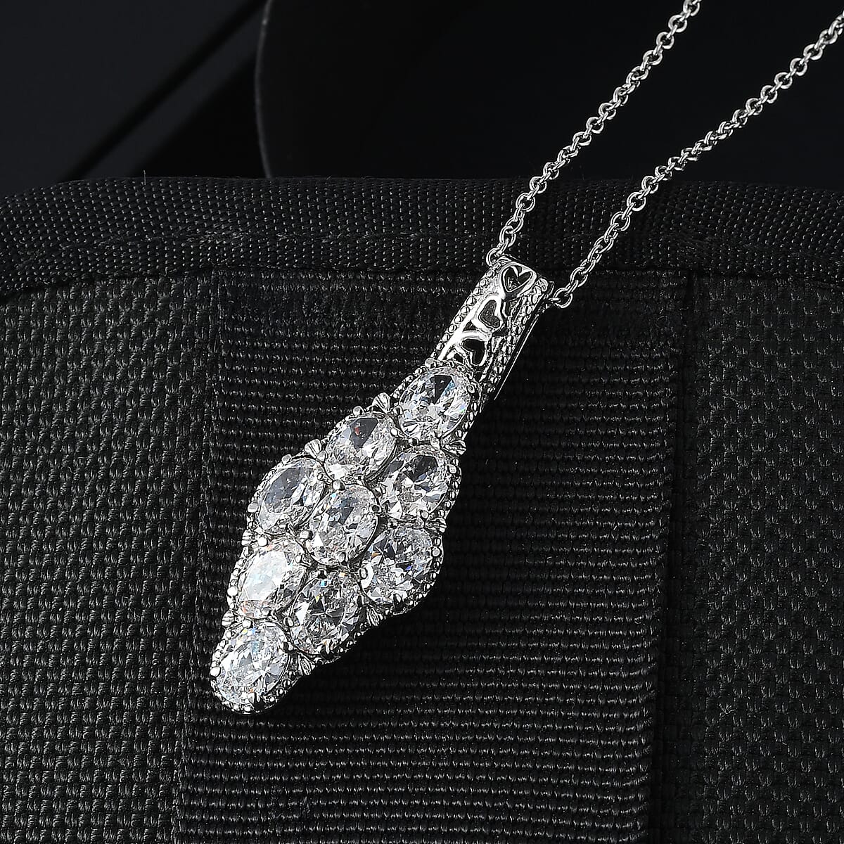 EverTrue Simulated Diamond Pendant Necklace in Stainless Steel 20 Inches  image number 1
