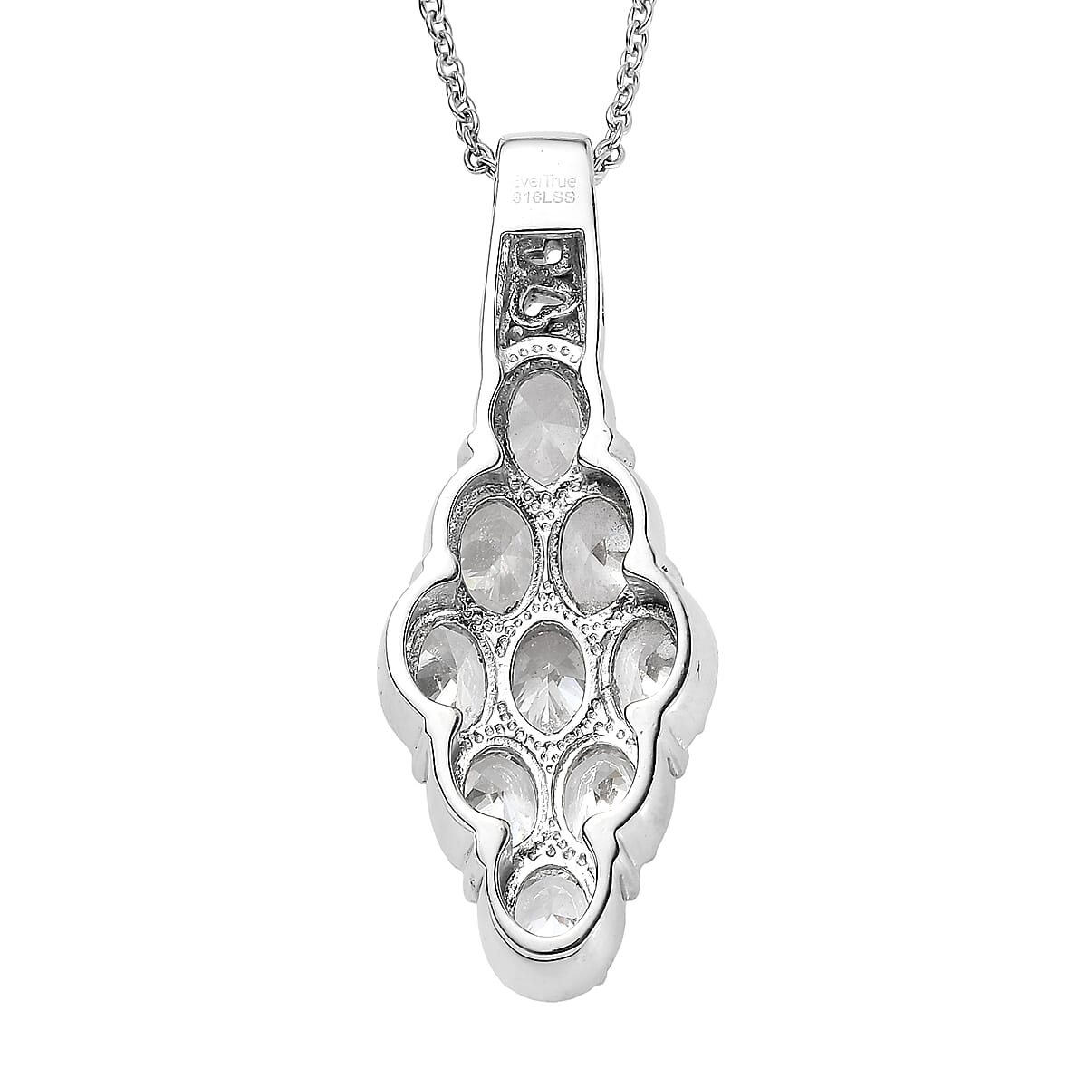 EverTrue Simulated Diamond Pendant Necklace in Stainless Steel 20 Inches