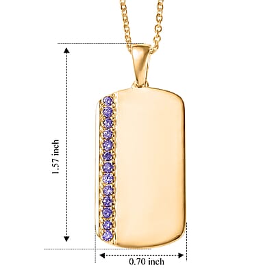 EverTrue Simulated Amethyst Color Diamond Pendant in 18K YG Plated with ION Plated YG Stainless Steel Necklace 24 Inches