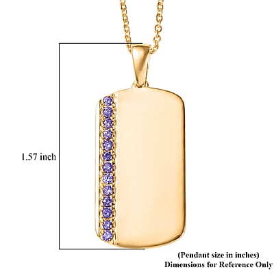 EverTrue Simulated Amethyst Color Diamond Pendant in 18K YG Plated with ION Plated YG Stainless Steel Necklace 24 Inches