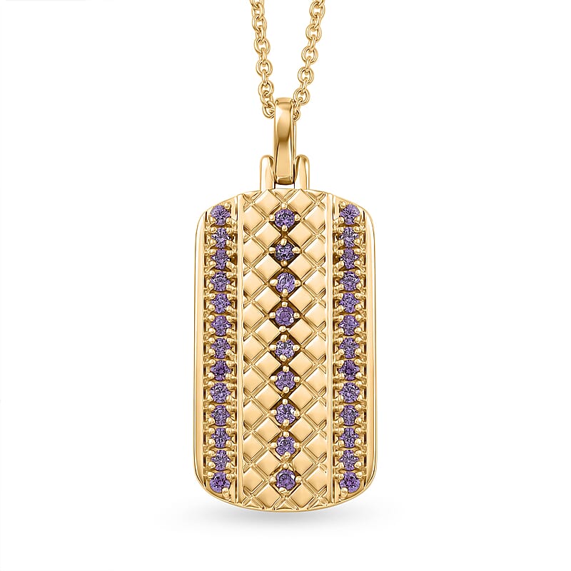 EverTrue Simulated Amethyst Color Diamond Pendant in 18K YG Plated with ION Plated YG Stainless Steel Necklace 24 Inches