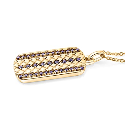 EverTrue Simulated Amethyst Color Diamond Pendant in 18K YG Plated with ION Plated YG Stainless Steel Necklace 24 Inches