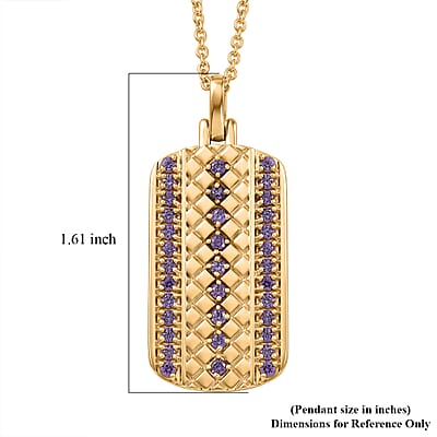 EverTrue Simulated Amethyst Color Diamond Pendant in 18K YG Plated with ION Plated YG Stainless Steel Necklace 24 Inches
