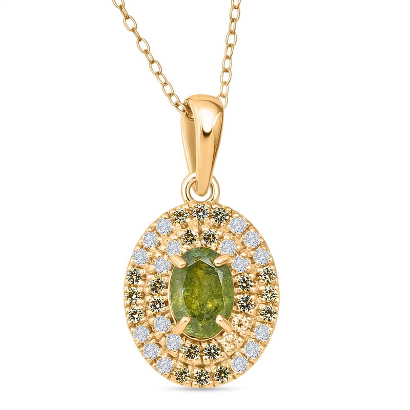 D'Joy Premium Ambanja Demantoid Garnet and Multi Gemstone 1.50 ctw Evergreen Flame Halo Pendant Necklace in 18K Vermeil Yellow Gold Over Sterling Silver 20 Inches