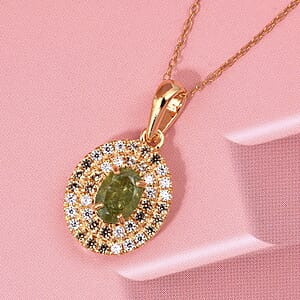 D'Joy Premium Ambanja Demantoid Garnet and Multi Gemstone 1.50 ctw Evergreen Flame Halo Pendant Necklace in 18K Vermeil Yellow Gold Over Sterling Silver 20 Inches 