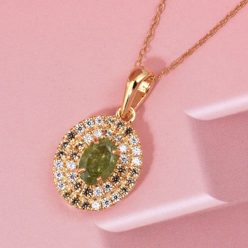D'Joy Premium Ambanja Demantoid Garnet and Multi Gemstone 1.50 ctw Evergreen Flame Halo Pendant Necklace in 18K Vermeil Yellow Gold Over Sterling Silver 20 Inches