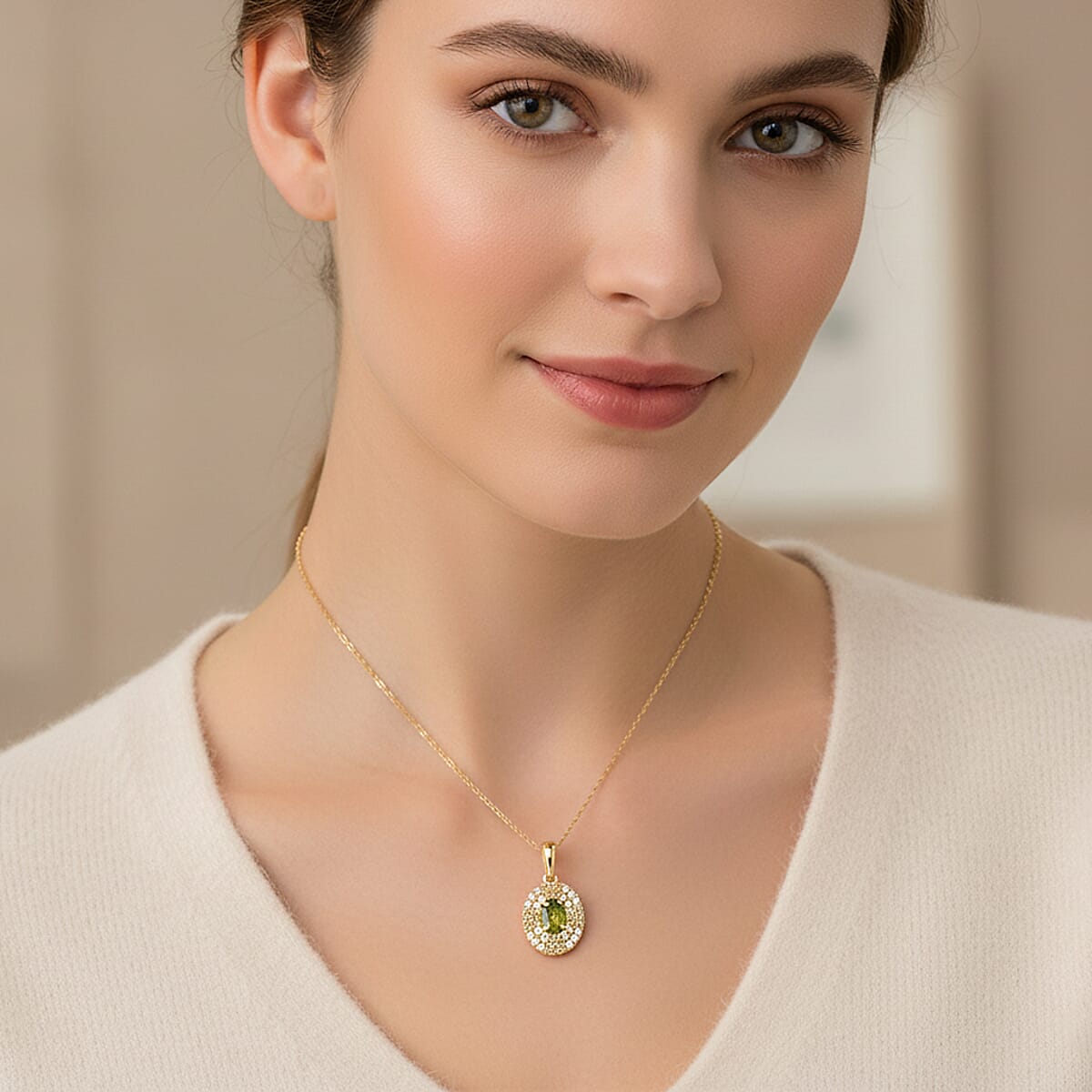 D'Joy Premium Ambanja Demantoid Garnet and Multi Gemstone 1.50 ctw Evergreen Flame Halo Pendant Necklace in 18K Vermeil Yellow Gold Over Sterling Silver 20 Inches  image number 2