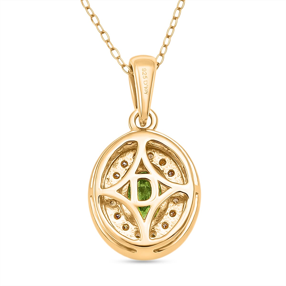 D'Joy Premium Ambanja Demantoid Garnet and Multi Gemstone 1.50 ctw Evergreen Flame Halo Pendant Necklace in 18K Vermeil Yellow Gold Over Sterling Silver 20 Inches  image number 4