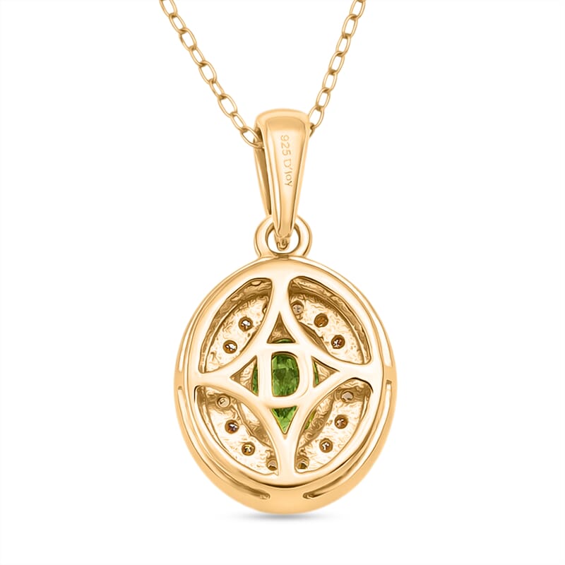 D'Joy Premium Ambanja Demantoid Garnet and Multi Gemstone 1.50 ctw Evergreen Flame Halo Pendant Necklace in 18K Vermeil Yellow Gold Over Sterling Silver 20 Inches