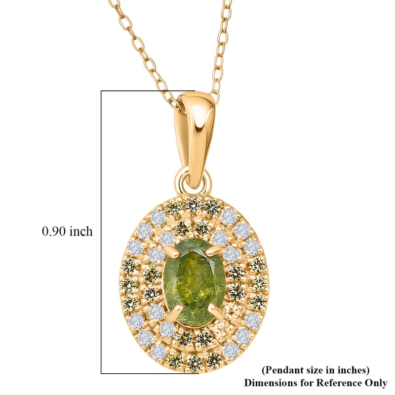 D'Joy Premium Ambanja Demantoid Garnet and Multi Gemstone 1.50 ctw Evergreen Flame Halo Pendant Necklace in 18K Vermeil Yellow Gold Over Sterling Silver 20 Inches