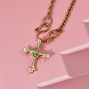 D'Joy Ambanja Demantoid Garnet and Moissanite 0.40 ctw Cross Pendant Necklace in 18K Vermeil Yellow Gold Over Sterling Silver 20 Inches 