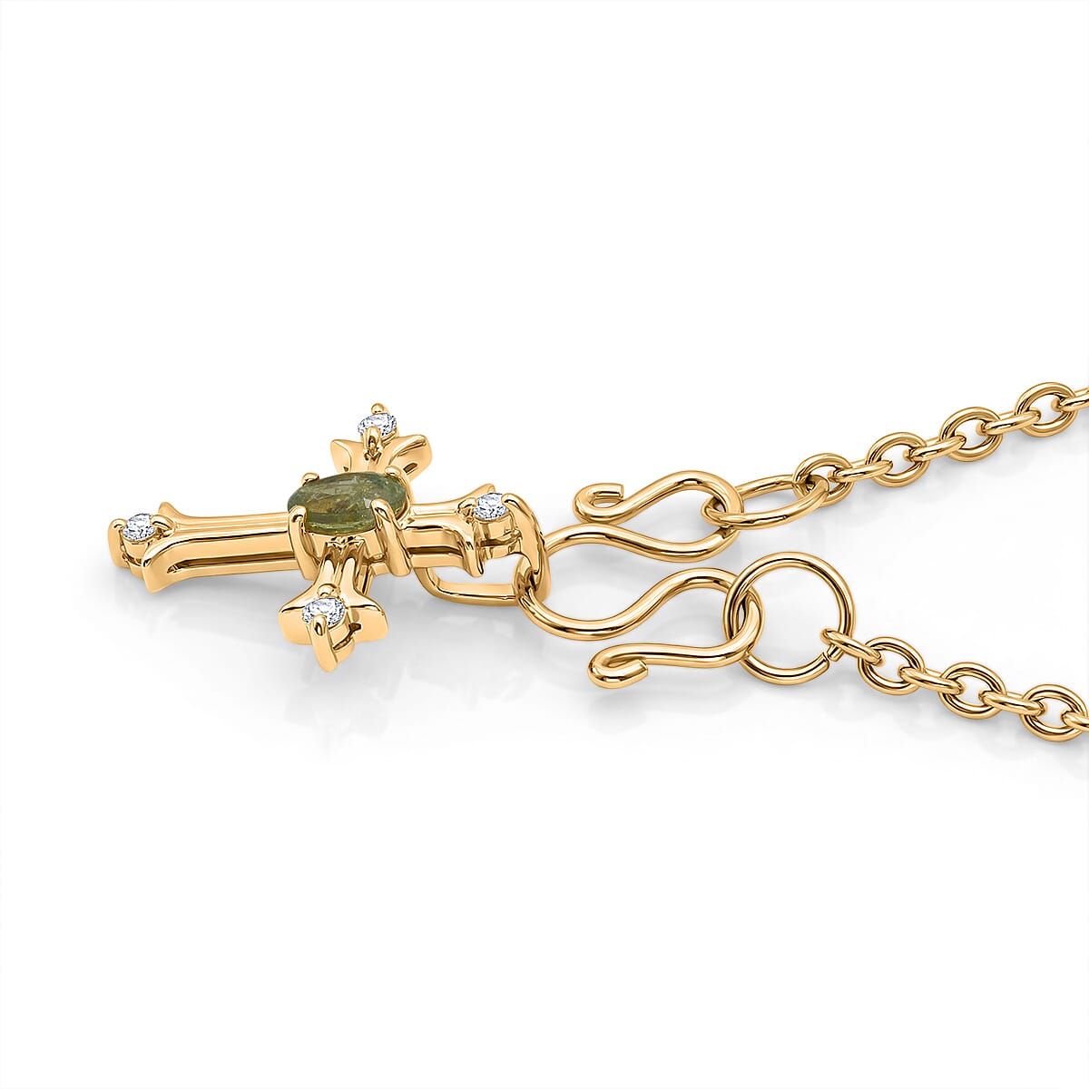 D'Joy Ambanja Demantoid Garnet and Moissanite 0.40 ctw Cross Pendant Necklace in 18K Vermeil Yellow Gold Over Sterling Silver 20 Inches  image number 3