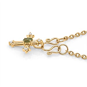 D'Joy Ambanja Demantoid Garnet and Moissanite 0.40 ctw Cross Pendant Necklace in 18K Vermeil Yellow Gold Over Sterling Silver 20 Inches 