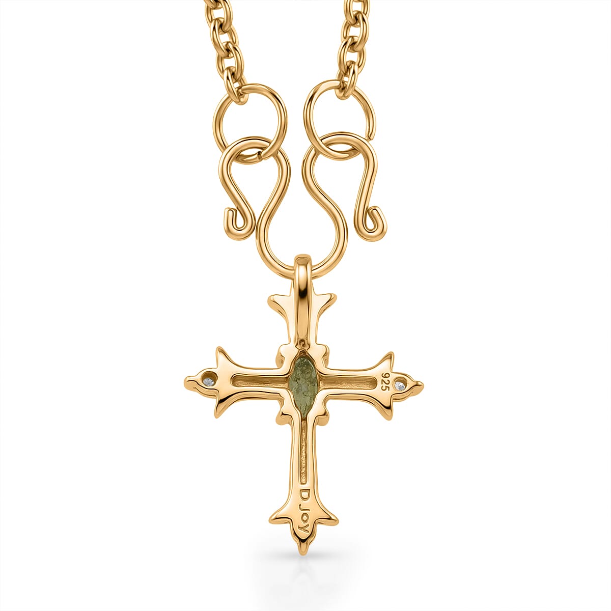 D'Joy Ambanja Demantoid Garnet and Moissanite 0.40 ctw Cross Pendant Necklace in 18K Vermeil Yellow Gold Over Sterling Silver 20 Inches 