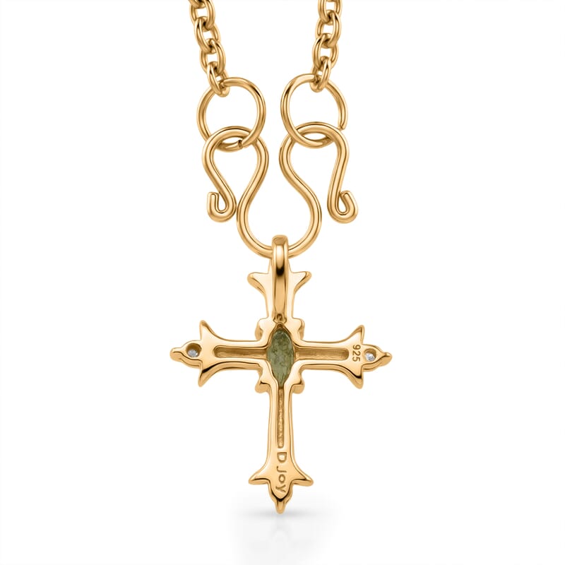 D'Joy Ambanja Demantoid Garnet and Moissanite 0.40 ctw Cross Pendant Necklace in 18K Vermeil Yellow Gold Over Sterling Silver 20 Inches 