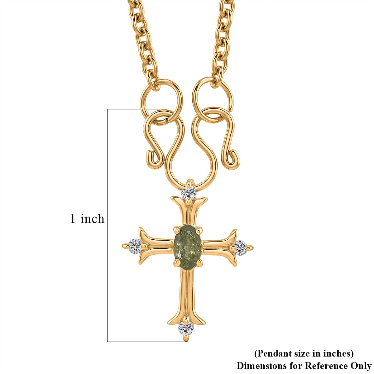 D'Joy Ambanja Demantoid Garnet and Moissanite 0.40 ctw Cross Pendant Necklace in 18K Vermeil Yellow Gold Over Sterling Silver 20 Inches 