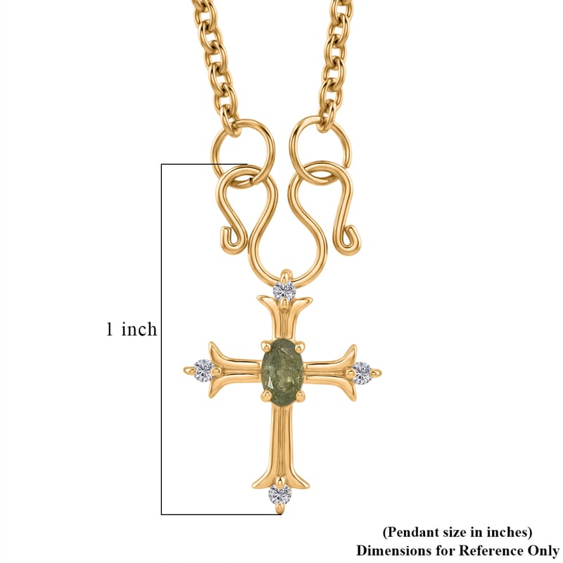 D'Joy Ambanja Demantoid Garnet and Moissanite 0.40 ctw Cross Pendant Necklace in 18K Vermeil Yellow Gold Over Sterling Silver 20 Inches 