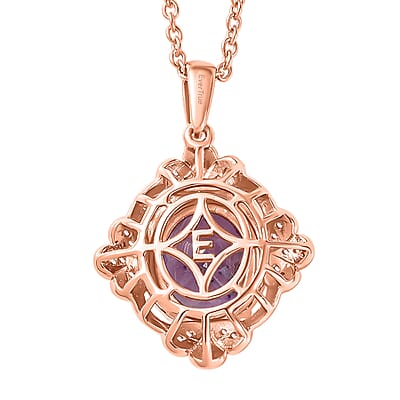 EverTrue Rose De France Amethyst and White Zircon 3.50 ctw Pendant in 18K RG Plated with ION Plated RG Stainless Steel Necklace 20 Inches