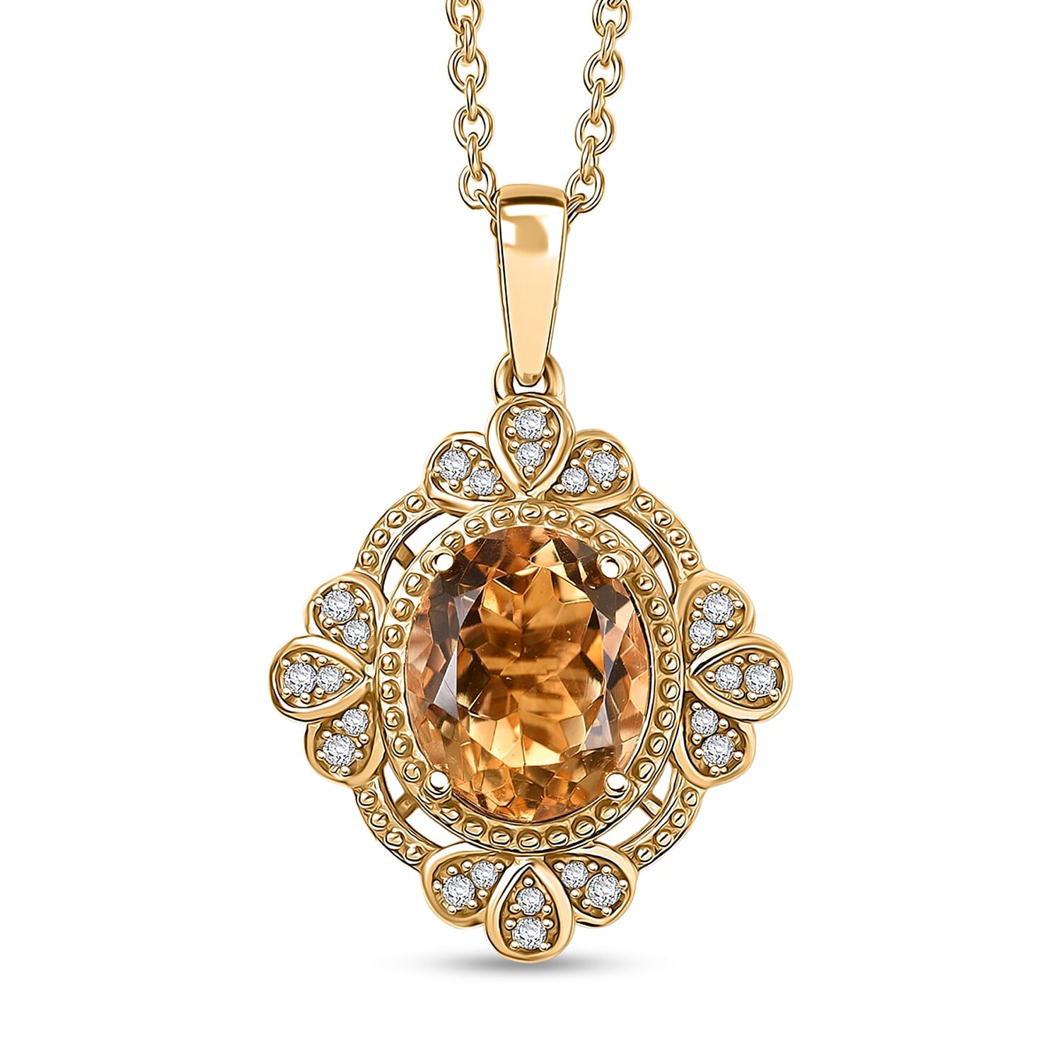 EverTrue Brazilian Citrine and White Zircon 3.70 ctw Pendant in 18K YG Plated with ION Plated YG Stainless Steel Necklace 20 Inc