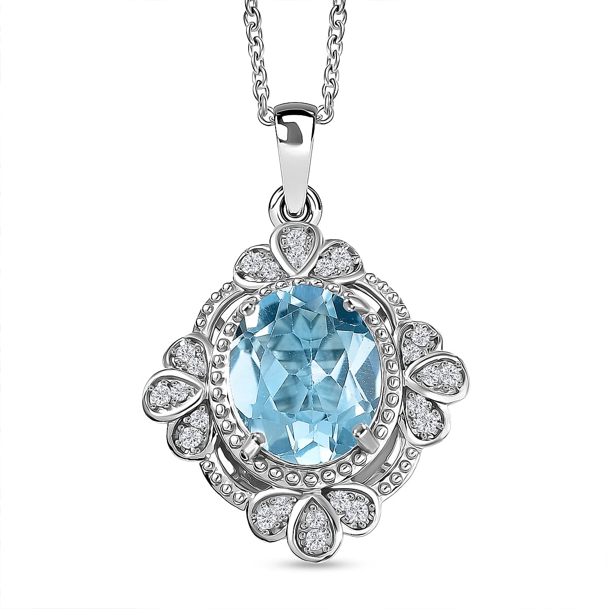 EverTrue Rose De France Amethyst, White Zircon Pendant in 18K RG Plated with ION Plated RG Stainless Steel Necklace (20 Inches) 3.50 ctw