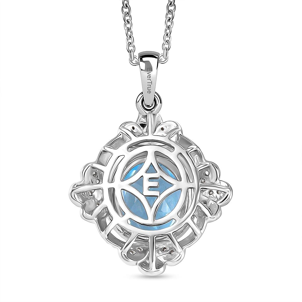 EverTrue Sky Blue Topaz and White Zircon 4.60 ctw Pendant in Platinum Bond with Stainless Steel Necklace 20 Inches