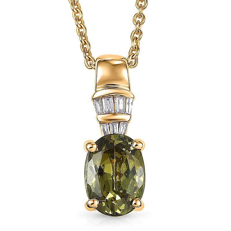 Luxoro AAA Ambanja Demantoid Garnet and Diamond I2 1.10 ctw Pendant Necklace in 10K Yellow Gold 20 Inches