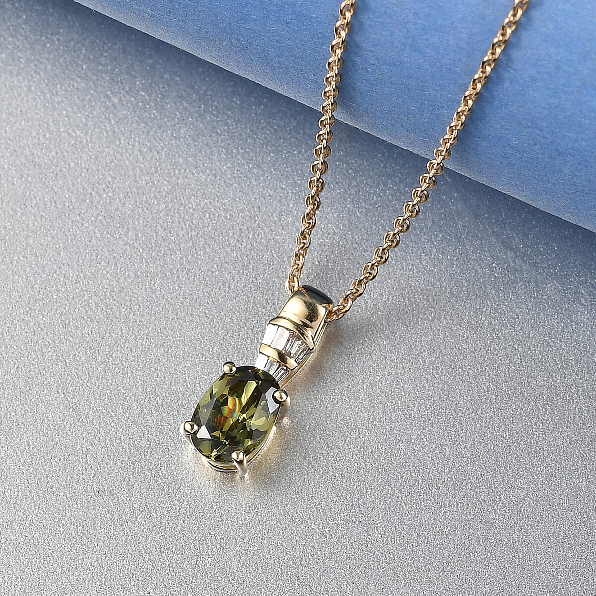 Luxoro AAA Ambanja Demantoid Garnet and Diamond I2 1.10 ctw Pendant Necklace in 10K Yellow Gold 20 Inches image number 1