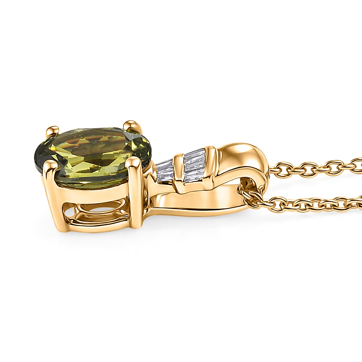 Luxoro AAA Ambanja Demantoid Garnet and Diamond I2 1.10 ctw Pendant Necklace in 10K Yellow Gold 20 Inches image number 3