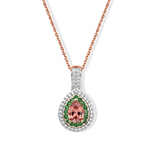 D'Joy Premium Blush Tourmaline, Multi Gemstone Pendant Necklace (20 Inches) in 18K Vermeil RG Over Sterling Silver 1.35 ctw