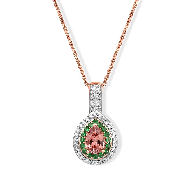 D'Joy Premium Blush Tourmaline and Multi Gemstone 1.35 ctw Blush Royale Pear Pendant Necklace (20 Inches) in 18K Vermeil Rose Gold Over Sterling Silver