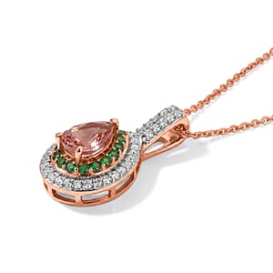 D'Joy Premium Blush Tourmaline, Multi Gemstone Pendant Necklace (20 Inches) in 18K Vermeil RG Over Sterling Silver 1.35 ctw