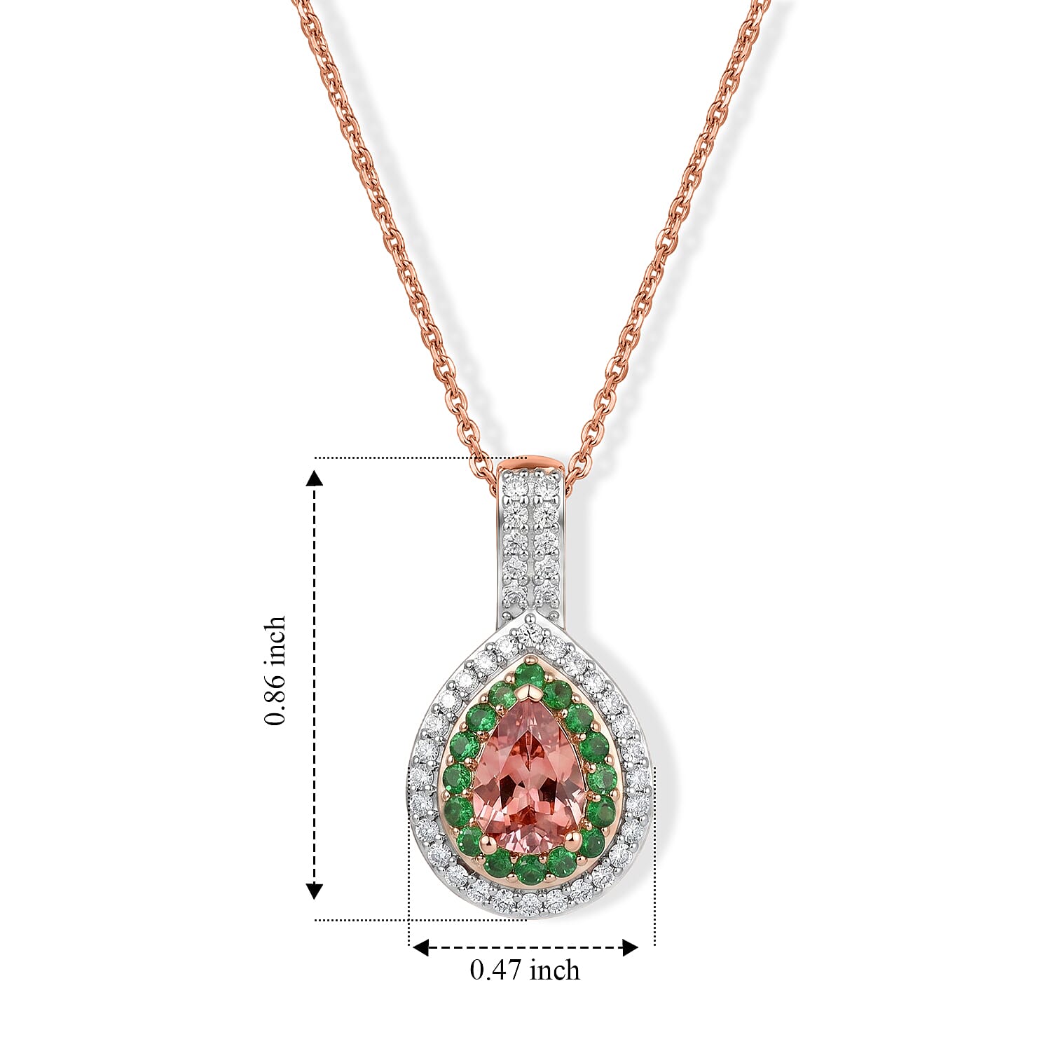 D'Joy Premium Blush Tourmaline and Multi Gemstone 1.35 ctw Blush Royale Pear Pendant Necklace (20 Inches) in 18K Vermeil Rose Gold Over Sterling Silver