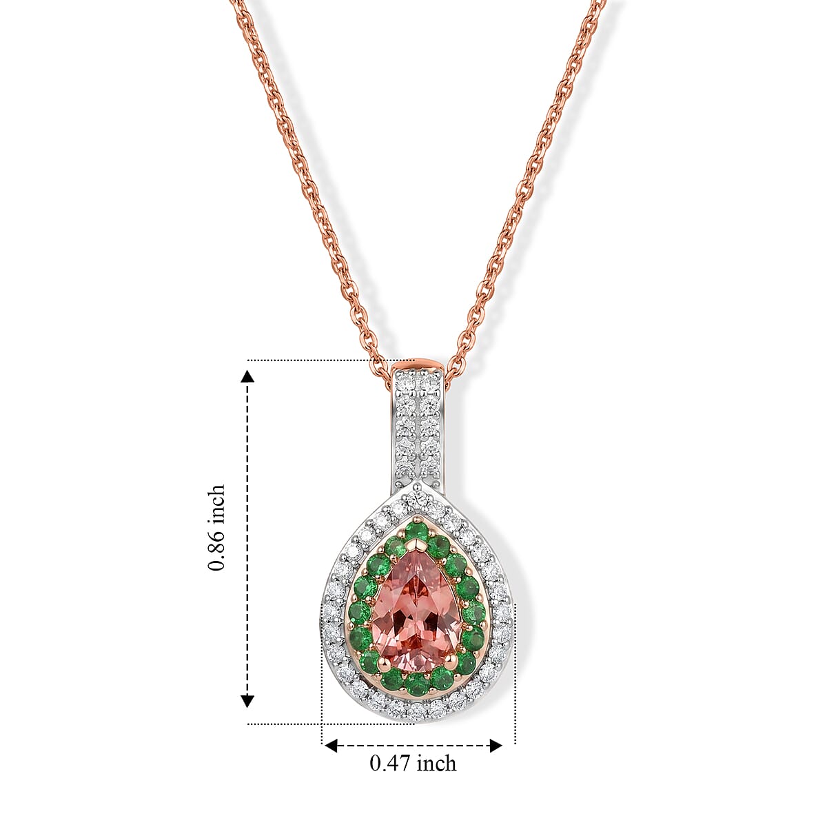 D'Joy Premium Blush Tourmaline, Multi Gemstone Pendant Necklace (20 Inches) in 18K Vermeil RG Over Sterling Silver 1.35 ctw image number 2