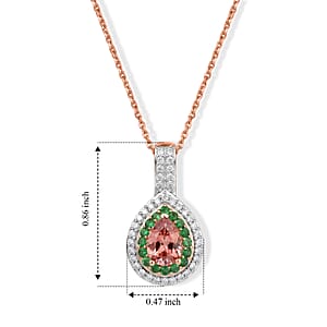 D'Joy Premium Blush Tourmaline, Multi Gemstone Pendant Necklace (20 Inches) in 18K Vermeil RG Over Sterling Silver 1.35 ctw