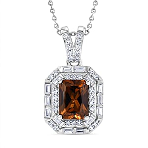 D'Joy Premium Golden Turkizite and Moissanite 2.20 ctw Octagonal Window Pendant Necklace in Rhodium Over Sterling Silver 20 Inches 