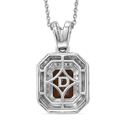 D'Joy Premium Golden Turkizite and Moissanite 2.20 ctw Octagonal Window Pendant Necklace in Rhodium Over Sterling Silver 20 Inches