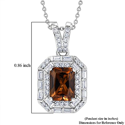 D'Joy Premium Golden Turkizite and Moissanite 2.20 ctw Octagonal Window Pendant Necklace in Rhodium Over Sterling Silver 20 Inches