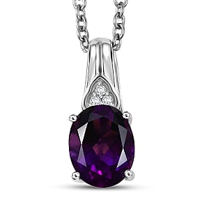 D'Joy African Amethyst, White Zircon Pendant Necklace (20 Inches) in Platinum Over Sterling Silver 1.70 ctw