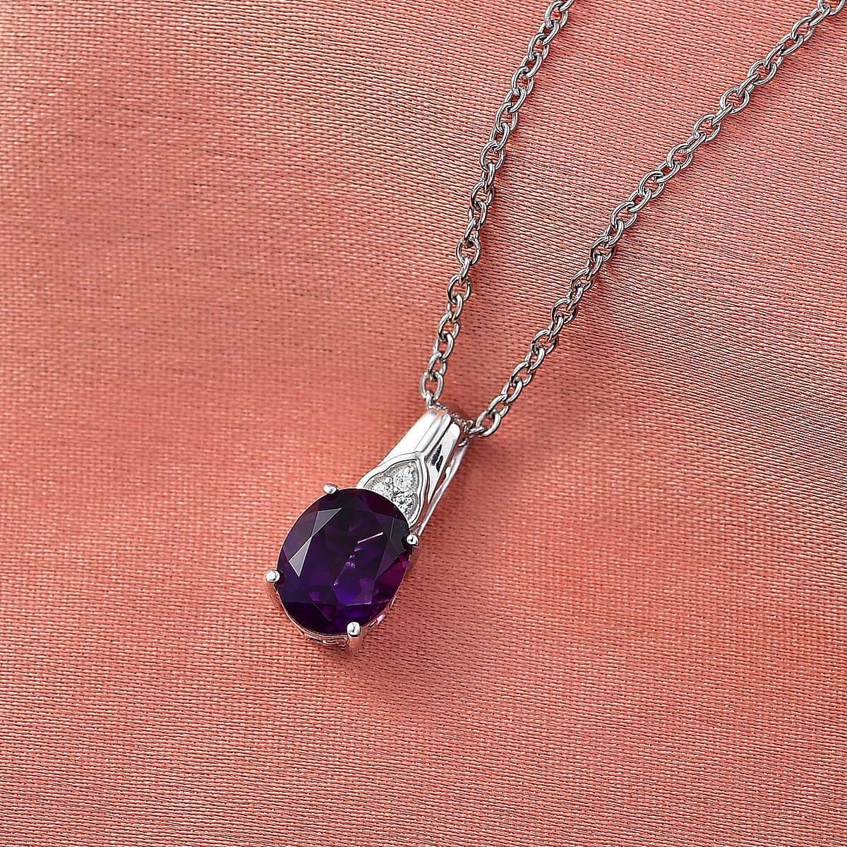 D'Joy African Amethyst, White Zircon Pendant Necklace (20 Inches) in Platinum Over Sterling Silver 1.70 ctw image number 1