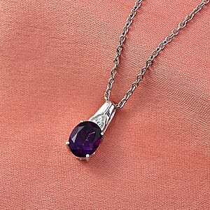 D'Joy African Amethyst, White Zircon Pendant Necklace (20 Inches) in Platinum Over Sterling Silver 1.70 ctw