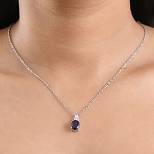 D'Joy African Amethyst, White Zircon Pendant Necklace (20 Inches) in Platinum Over Sterling Silver 1.70 ctw