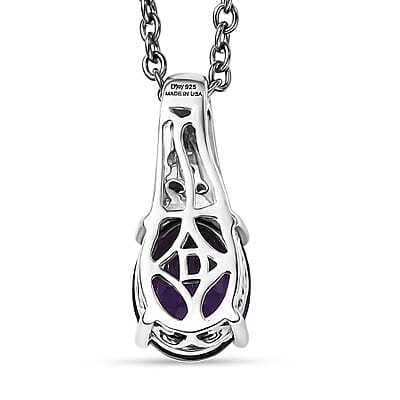 D'Joy African Amethyst and White Zircon 1.70 ctw Pendant Necklace in Platinum Over Sterling Silver (20 Inches)
