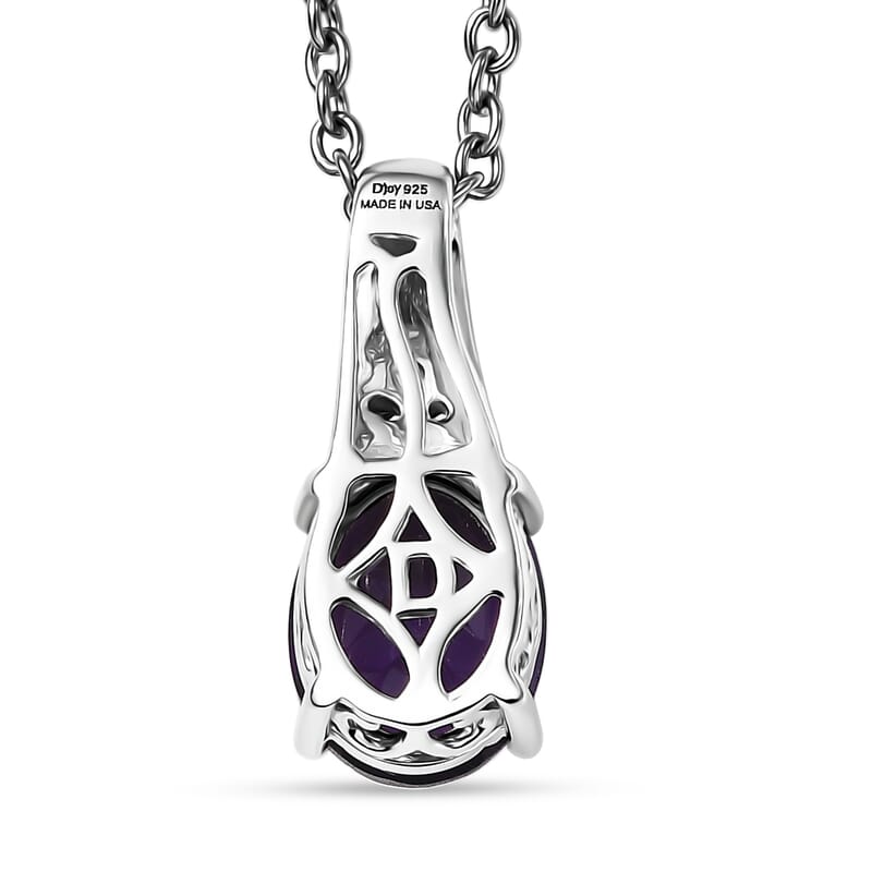 D'Joy African Amethyst and White Zircon 1.70 ctw Pendant Necklace in Platinum Over Sterling Silver (20 Inches)