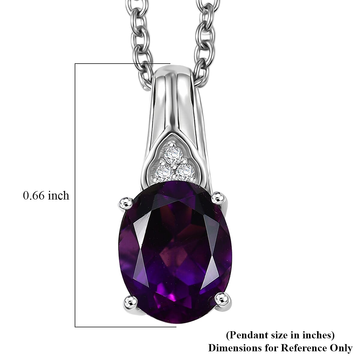 D'Joy African Amethyst, White Zircon Pendant Necklace (20 Inches) in Platinum Over Sterling Silver 1.70 ctw image number 6