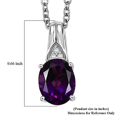 D'Joy African Amethyst and White Zircon 1.70 ctw Pendant Necklace in Platinum Over Sterling Silver (20 Inches)
